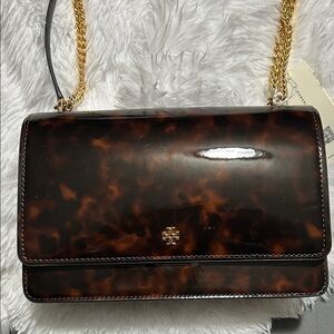 Tory Burch Tortoise Shell Shoulder Bag with Gold Chain